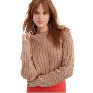 Aerie Women’s Mini Cable Cropped Tan/Peach Sweater
